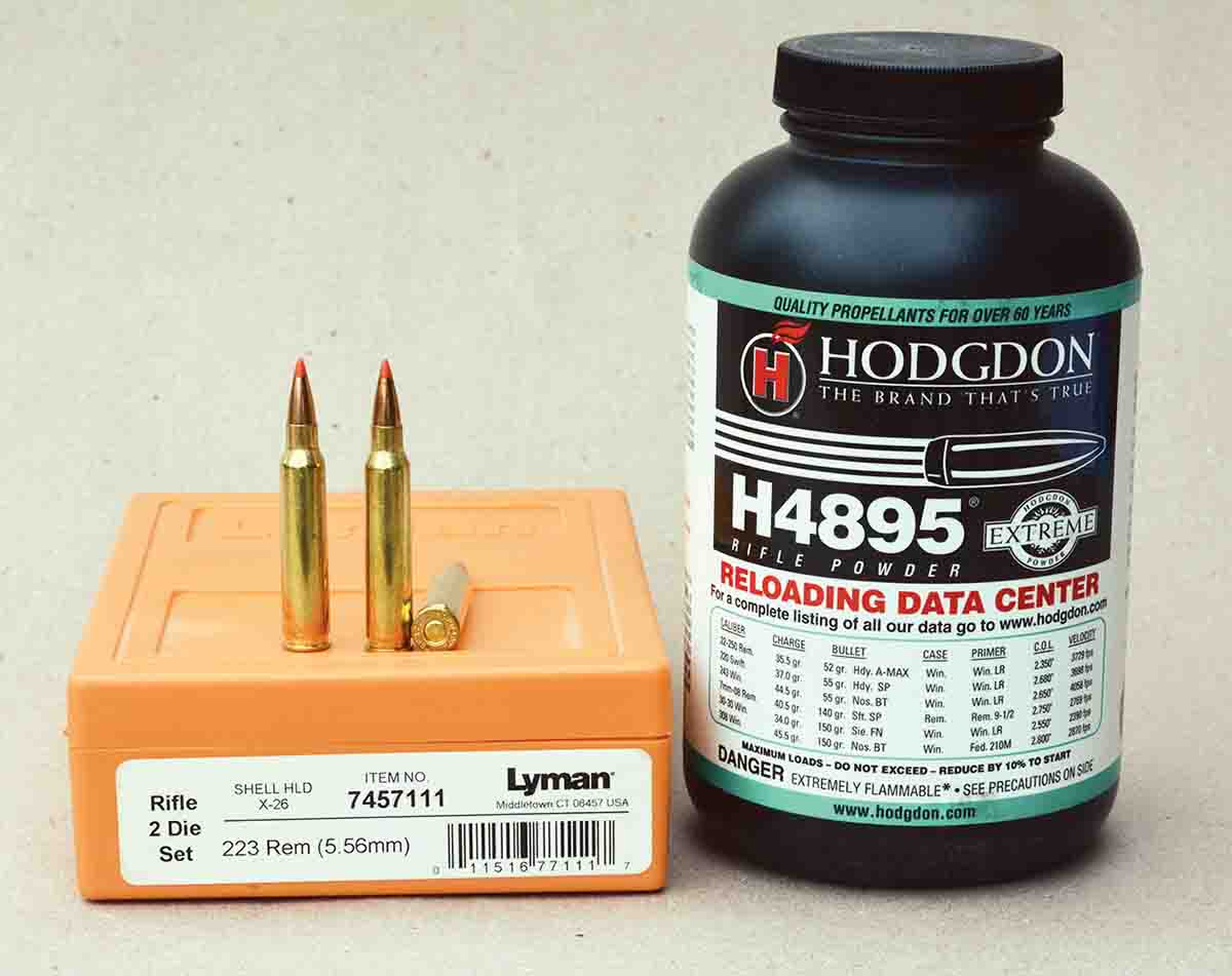 In spite of its age, Hodgdon H-4895 powder remains an excellent choice for handloading the .223 Remington.